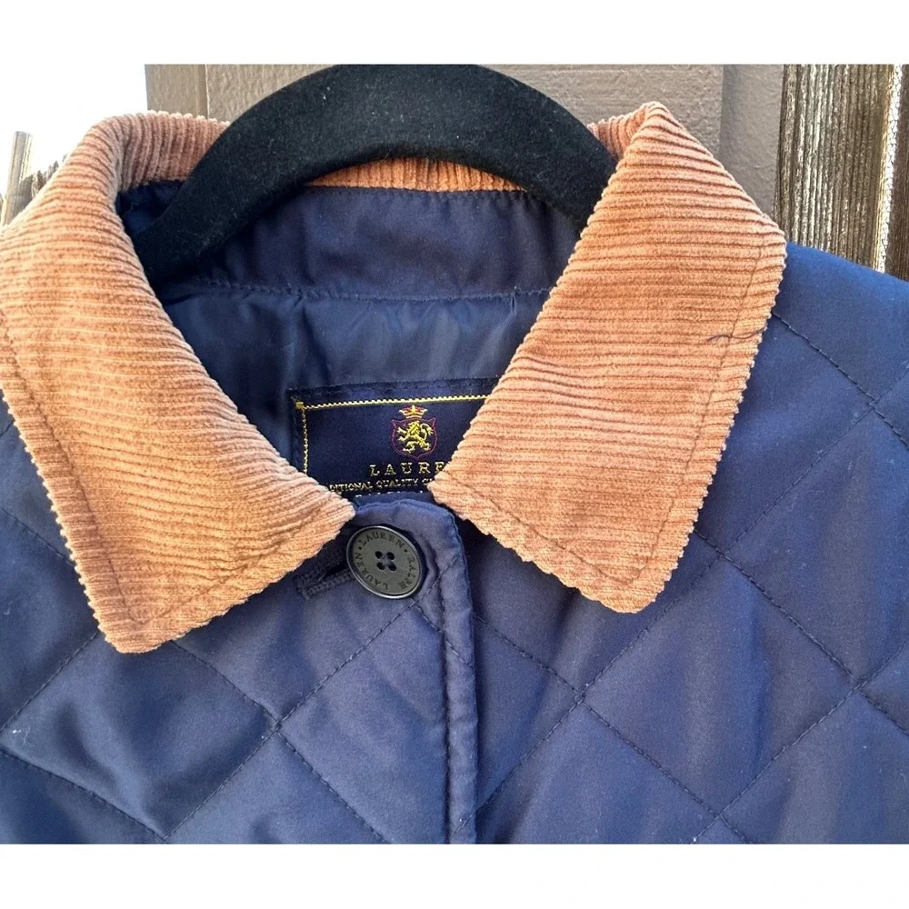 Lauren Ralph Lauren Jacket Womens PS Navy Quilted Corduroy Collar Barn Coat